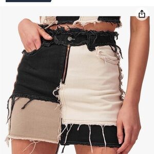 Black Brown & Cream patch work mini skirt